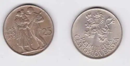 25 Kronen Silber Münze Tschechoslowakei 1955 ss+ (159362)