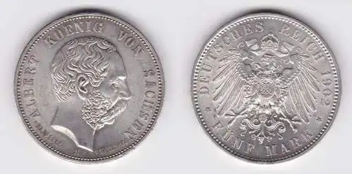 5 Mark Silbermünze Albert König von Sachsen 1902 E Auf den Tod vz+ (162696)