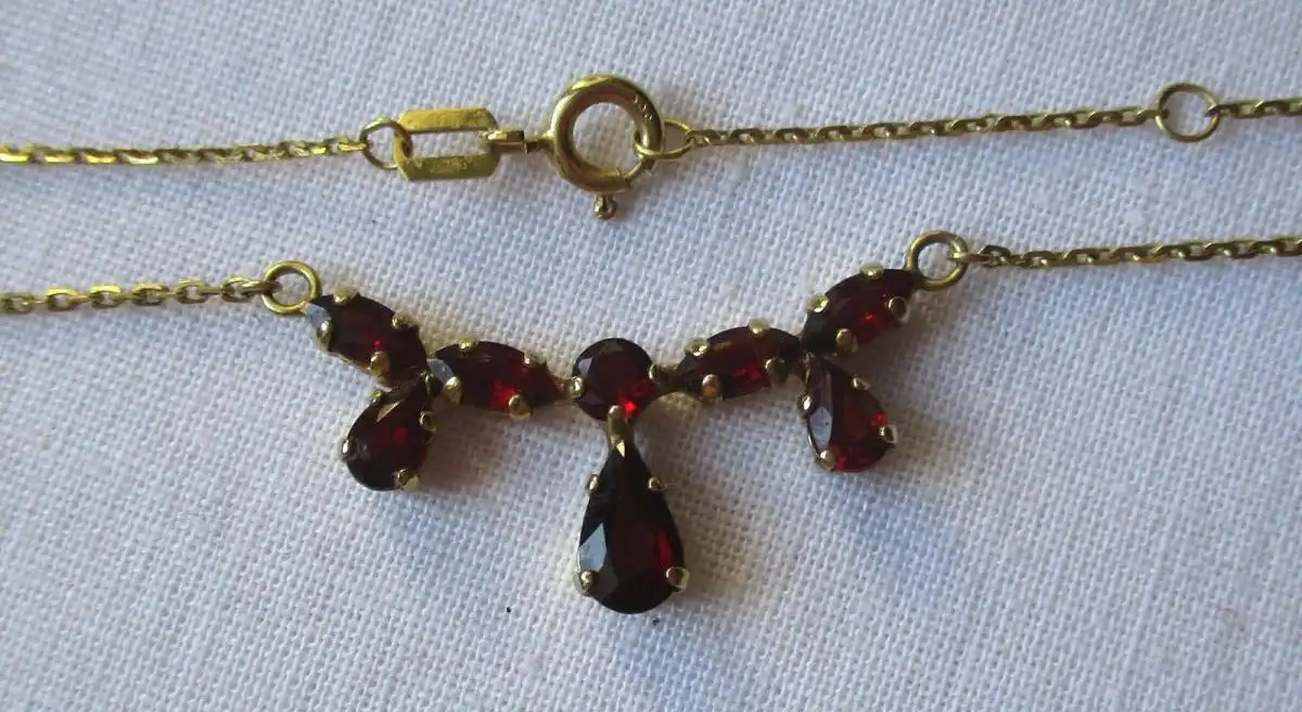 elegante 333er Gold Granat Halskette Collier Prager Jugendstil (163140) 0
