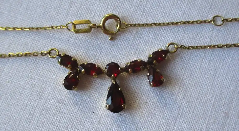elegante 333er Gold Granat Halskette Collier Prager Jugendstil (163140) 0