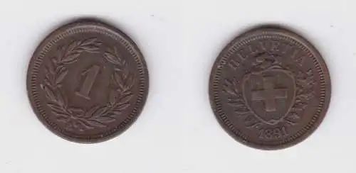 1 Rappen Kupfer Münze Schweiz 1891 B ss+ (130407)