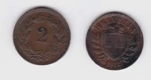 2 Rappen Kupfer Münze Schweiz 1912 B ss + (131834)