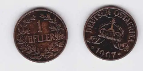 1 Heller Kupfer Münze Deutsch Ostafrika 1907 J ss+ (136279)