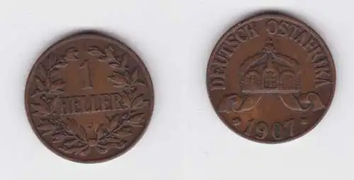 1 Heller Kupfer Münze Deutsch Ostafrika 1907 J ss+ (137508)