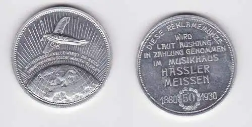 seltene Aluminium Reklamemarke der Fa. Musikhaus Hässler Meissen 1930 (150572)