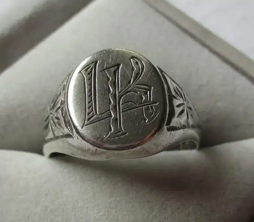 eleganter 900er Silber Ring Siegelring mit Initialen LK (120021)