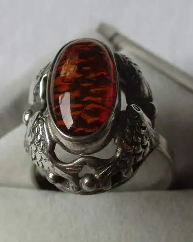 eleganter 835er Silber Ring Siegelring mit Bernstein Fischlandschmuck (129656)