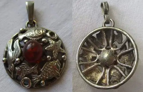 eleganter 835er Silber Kettenanhänger mit Bernstein Fischlandschmuck (112384)