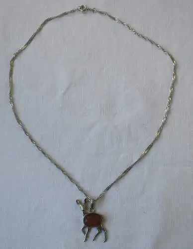 elegante 925er Silber Halskette mit Bernstein Anhänger in Form Reh (118061)