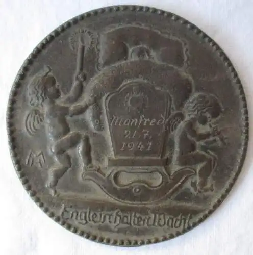 Lauchhammer Plakette Geburt Medaille Englein halten Wacht 1941 (107823)
