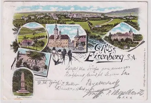 19377 Ak Lithographie Gruß aus Eisenberg S.-A. Gymnaisum usw. 1898
