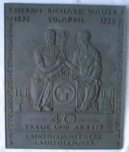 Plakette Für 40 jährige Treue und Arbeit Lauchhammerwerk 1892-1932 (125963)