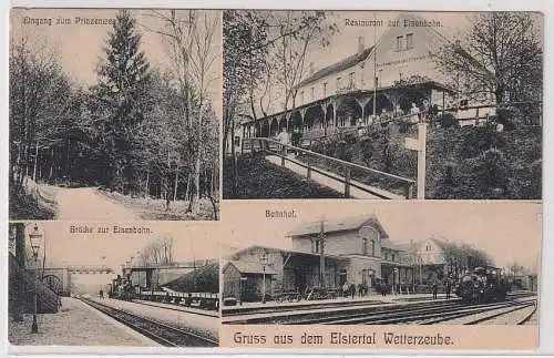 39814 Mehrbild Ak Gruß aus dem Elstertal Wetterzeube Bahnhof, Restaurant usw. 