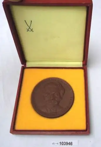 rare braune DDR Porzellanmedaille Albert Schweitzer 1875-1965 im Etui