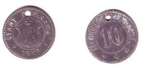 10 Pfennig Zink Münze Notgeld Stadt Breisach 1918