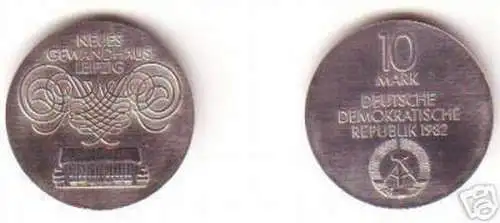DDR Gedenk Münze 10 Mark Neues Gewandhaus Leipzig 1982 Stempelglanz
