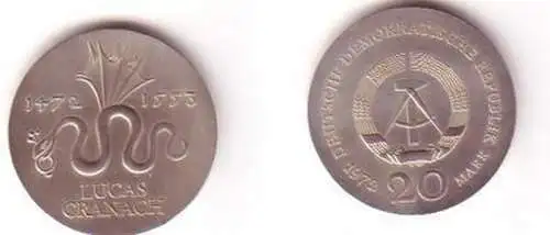 DDR Silber Gedenk Münze 20 Mark Lucas Cranach 1972