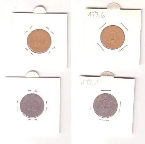 2 x10 Pfennig Pappe Münzen Notgeld Stadt Grünhain um 1917