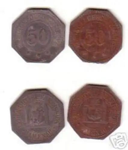 2 Notgeld Münzen 50 Pfennig Lebensmittelkommis. Ilmenau
