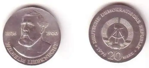 DDR Gedenk Münze 20 Mark Wilhelm Liebknecht 1976 Stempelglanz