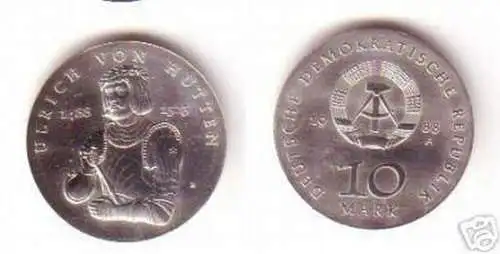 DDR Gedenk Münze 10 Mark Ulrich von Hutten 1988 Stempelglanz