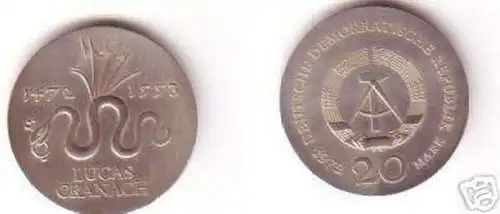DDR Silber Gedenk Münze 20 Mark Lucas Cranach 1972