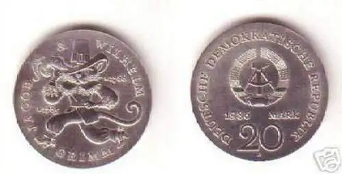 DDR Gedenk Münze 20 Mark Gebrüder Grimm 1986 Stempelglanz
