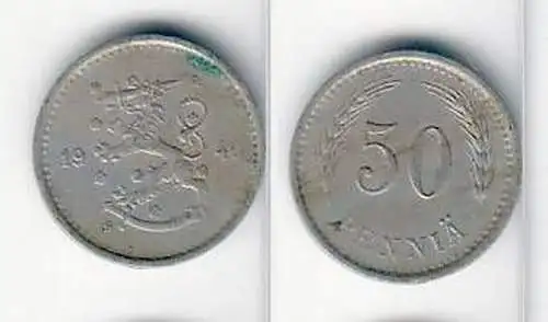 50 Penniä Nickel Münze Finnland 1921