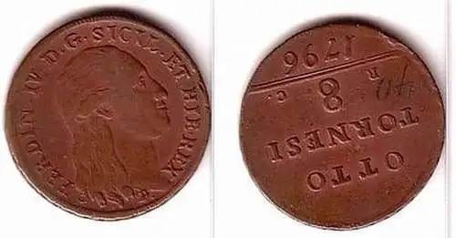 8 Tornesi Kupfer Münze Italien Sizilien 1796