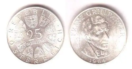 25 Schilling Silber Münze Österreich Franz Grillparzer 1964