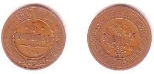 3 Kopeken Kupfer Münze Russland 1913