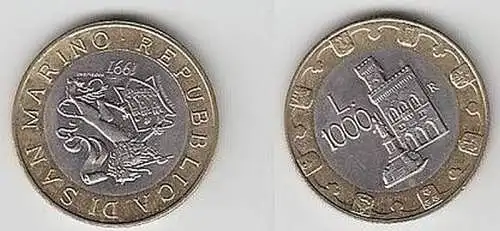 1000 Lire Bi Metall Münze San Marino 1997