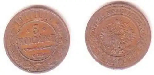 3 Kopeken Kupfer Münze Russland 1911