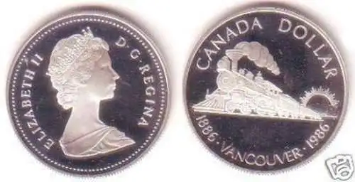 1 Dollar Silber Münze Kanada 1986 Eisenbahn Vancouver