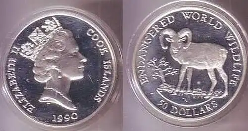50 Dollar Silber Münze Cook Inseln Muflon 1990
