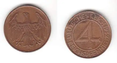 4 Pfennig Kupfer Münze Deutsches Reich 1932 D (112772)