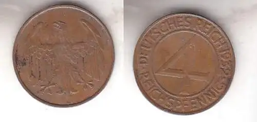 4 Pfennig Kupfer Münze Deutsches Reich 1932 A (112116)
