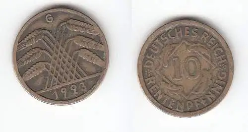 10 Rentenpfennig Messing Münze Deutsches Reich 1923 G, Jäger 309 (112761)