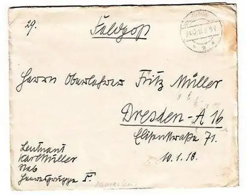 66182 Feldpostbrief Türkei Damaskus Stab Heeresgruppe F 1917