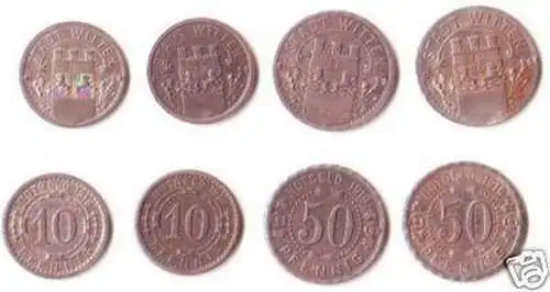 4 x Notgeld Eisen Münzen Stadt Witten 1919