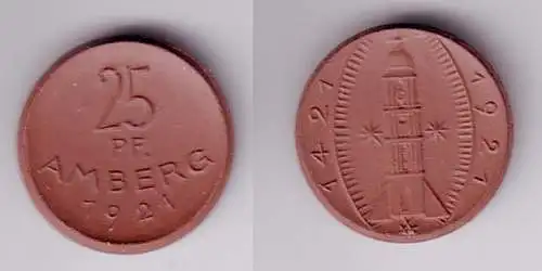 Porzellan Münze 25 Pfennig Stadt Amberg 1921
