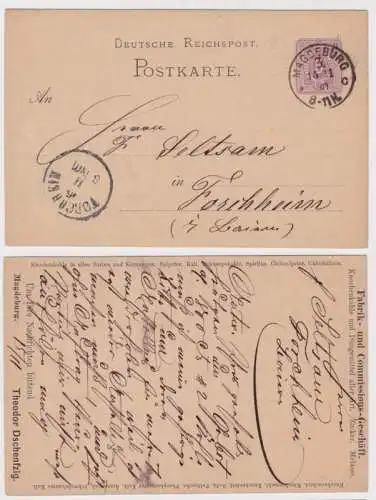 31941 DR Ganzsachen Postkarte P10 Zudruck Theodor Dschenfzig Magdeburg 1880