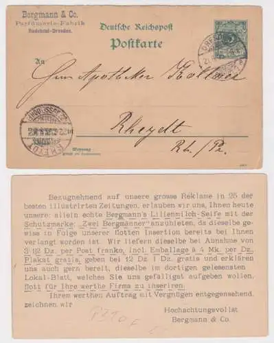 37391 Ganzsachen Postkarte P31 Zudruck Bergmann & Co. Parfümerie-Fabrik Radebeul