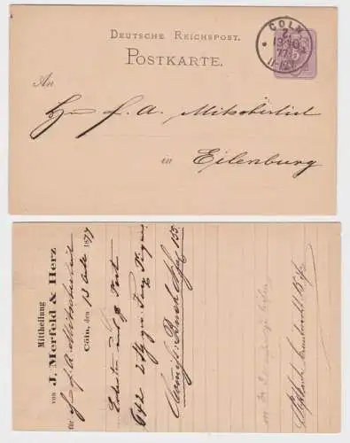 33002 DR Ganzsachen Postkarte P10 Zudruck J. Merfeld & Herz Cöln 1877