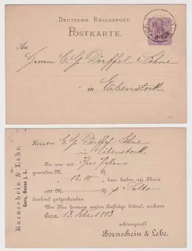 59495 DR Ganzsachen Postkarte P12 Zudruck Bornschein & Lebe Gera Reuss j. Linie