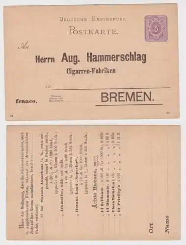 39416 Ganzsachen Postkarte P18 Zudruck Aug. Hammerschlag Cigarren-Fabrik Bremen