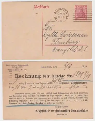 96474 Ganzsachen Postkarte P110 Zudruck Rechnung Hannoversches Sonntagsblatt