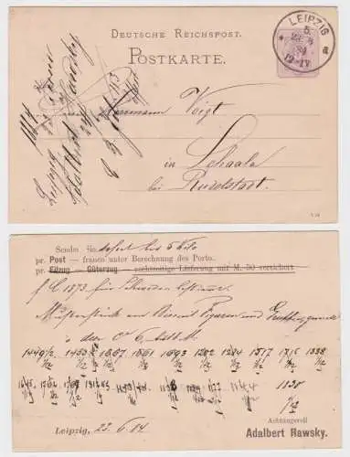 97854 DR Ganzsachen Postkarte P10 Zudruck Adalbert Hawsky Leipzig 1884