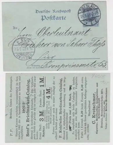 98865 Ganzsache Postkarte P40 Zudruck C. Kretschmer Lotterie-Geschäft Breslau