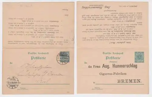 48659 Ganzsachen Postkarte P31 Zudruck Aug. Hammerschlag Cigarren-Fabrik Bremen